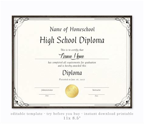 Homeschool Diploma Template Printable Fillable Form 2023