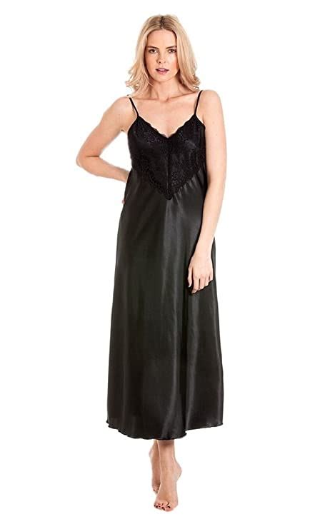 Ladies Long Satin Nightdress Nightie Deep Lace Plus Size Nightwear Sleepwear Uk Clothing