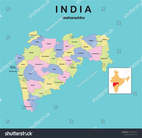 Maharashtra Map All District Name Colour Stock Vector Royalty Free 1690140757 Shutterstock