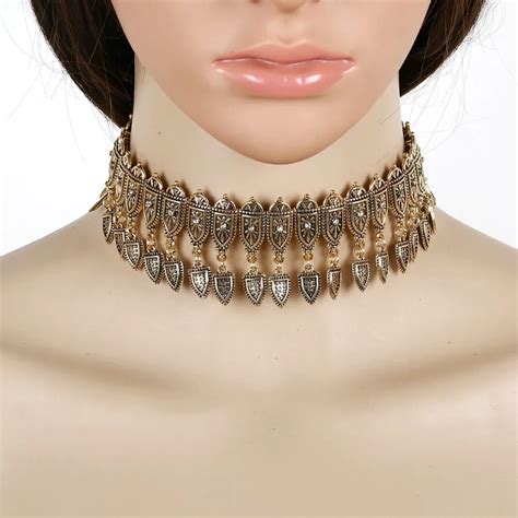 New Vintage Rhinestone Choker Necklace For Women Boho Ethnic Style