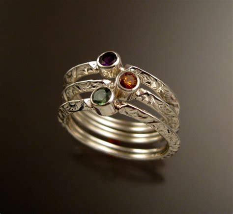 Stackable Mothers Ring Set Of Three Sterling Silver Victorian Bezel Set