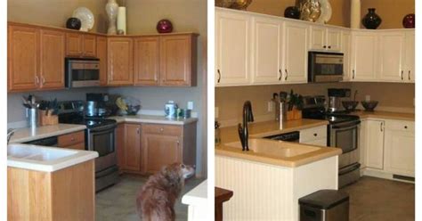Then comes the easy part: Before & After Kitchen Remodel. Painted oak cabinets to antique white. Steps: Remove door/drawer ...