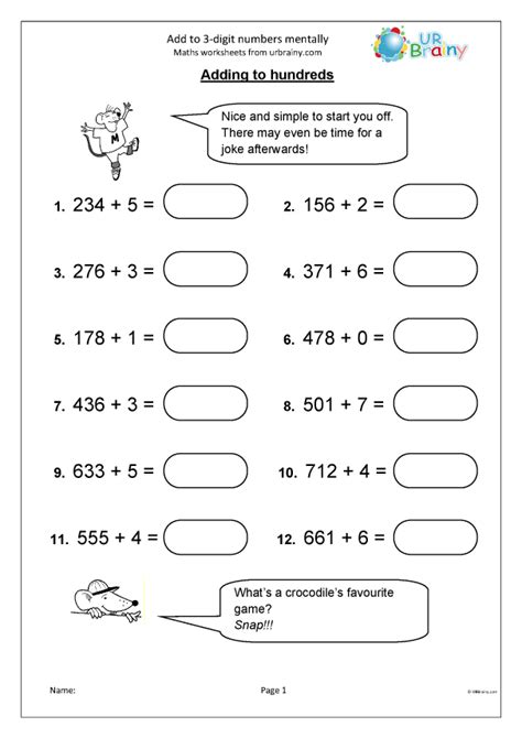 Adding Numbers Mentally Using A Number Line Worksheet