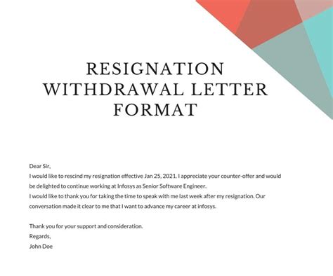 Resignation Withdrawal Letter Format Sample Inside