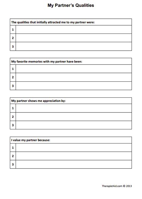 My Partners Qualities Worksheet Therapist Aid