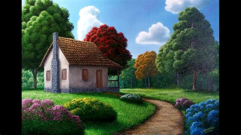 Luis and andres help my sister and i with our fabric and gave us an amazing. Pintura a óleo - Paisagem com casa e Jardim florido ...