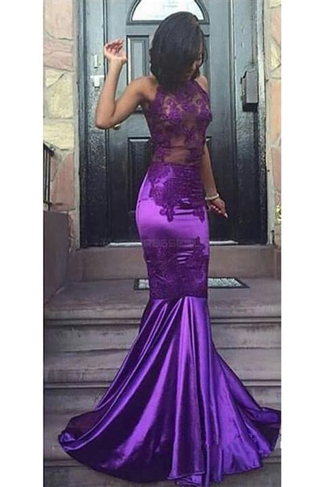 Long Purple Mermaid Lace Prom Evening Party Dresses 3020598