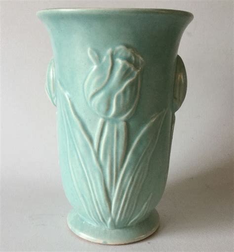 Vintage McCoy Art Pottery Matte Aqua Tulip Vase 8 3 8 USA EBay Hull