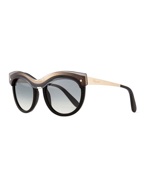 salvatore ferragamo universal fit rounded translucent brow sunglasses black