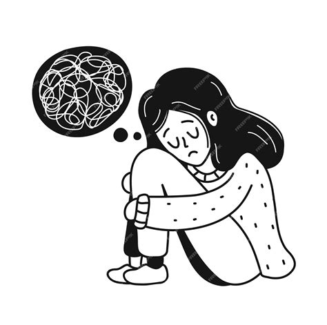 Triste Infeliz Mujer Joven Deprimida Con Una Maraña De Pensamientos
