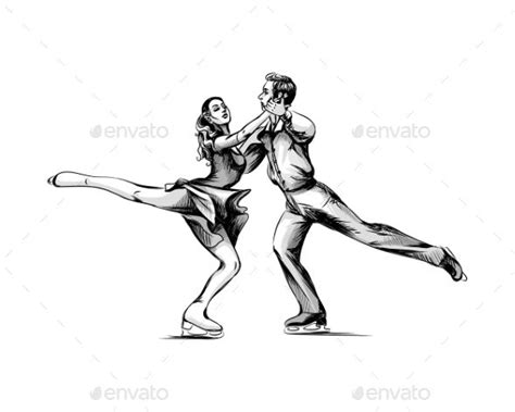 Hand drawn happy young smiling couple in warm clothing enjoying skating on ice in winter. Pin on Street Art Logo