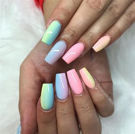 Rainbow Pastel Acrylics Colourful Acrylic Nails Matte Nails Design