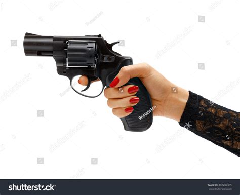 Female Hand Aiming Revolver Gun Studio Photography Of Womans Hand