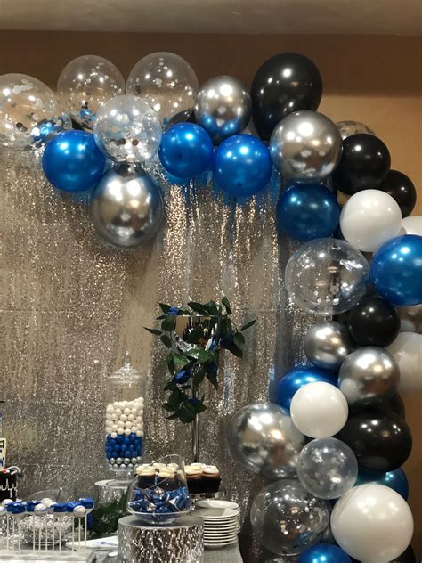 Graduation Balloon Garland Dessert Table Royal Blue Silver And Black