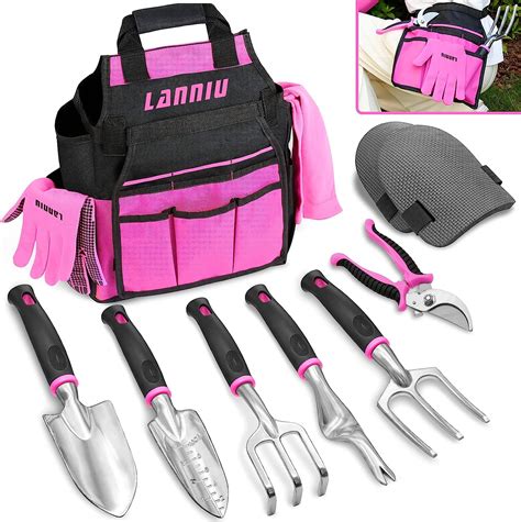 Lanniu Garden Tool Set 10 Piece Aluminum Sturdy Heavy Duty Gardening Tools Set With All The