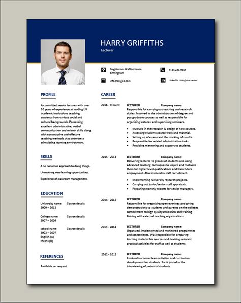 › resume for lecturer position. Lecturer CV template, academic CV, teaching, research ...