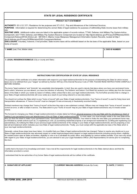 Dd Form 2058 Download Printable Pdf State Of Legal Residence