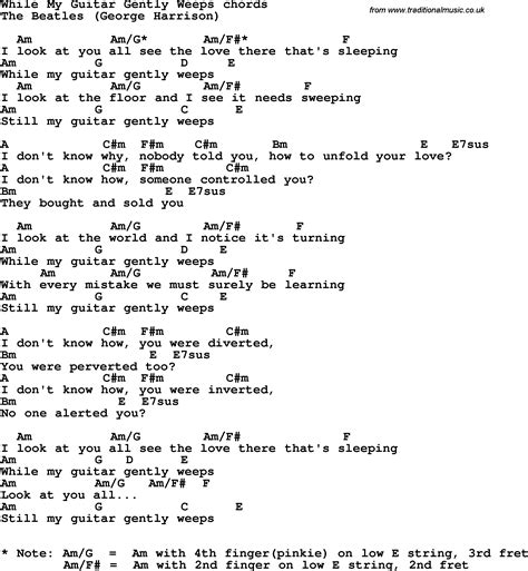 Song Lyrics With Guitar Chords For While My Guitar Gently Weeps