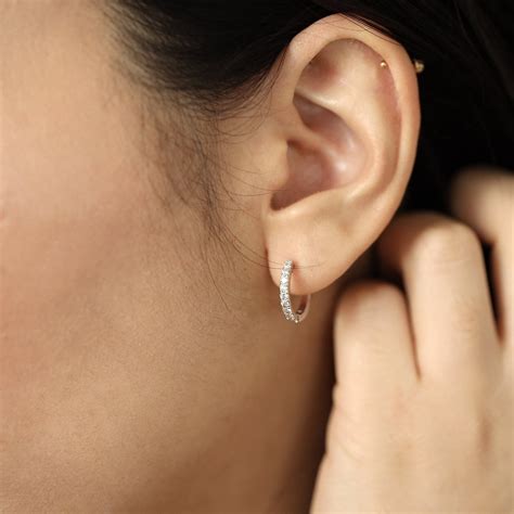15mm Diamond Hoop Earrings Diamond Huggie Hoop Earrings Diamond