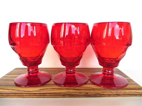 Set Of 4 Viking Glass Large Ruby Red Goblets 9 Oz Georgian Etsy
