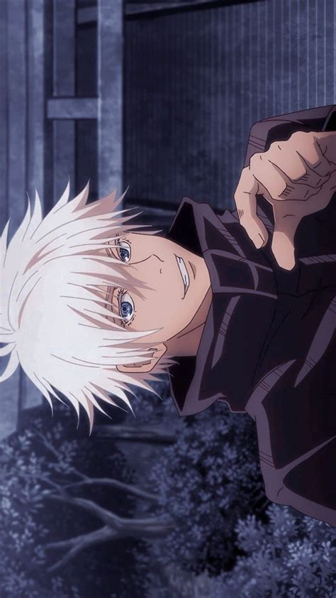 An Anime Character With White Hair And Blue Eyes Holding His Hand Up To