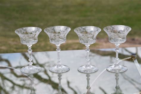 vintage etched crystal cocktail martini glasses set of 5 cambridge rose point circa 1935