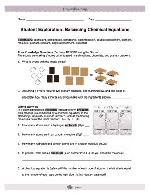 Student exploration for gizmo answer key chemical equations. Student Exploration Chemical Equations Gizmo Answer Key ...
