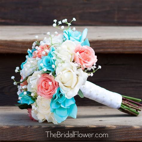 Turquoise And Coral Wedding Bouquets Coral And Malibu Turquoise