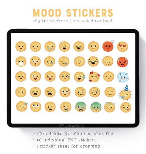Digital Stickers Mood Emoji Emoticon Goodnotes Pdf Png Etsy Canada