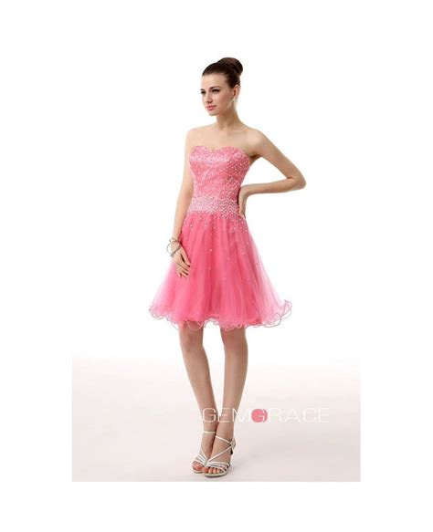 A Line Sweetheart Short Tulle Prom Dress With Beading Yh0012 109