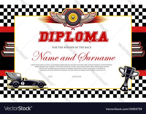 Race Winner Diploma Template Racing Award Vector Image