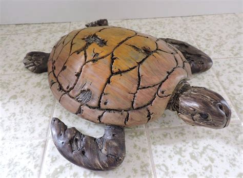 Natural swimming Sea Turtle Resin Carved Driftwood Nautical Decor 11x9