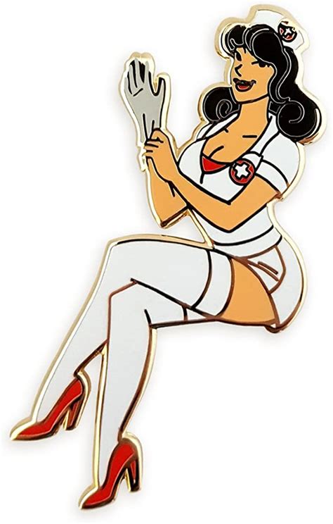 pinsanity sexy nurse pin up enamel lapel pin clothing shoes and jewelry