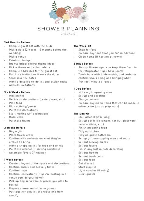 Wedding Shower Checklist 2024 Free Template