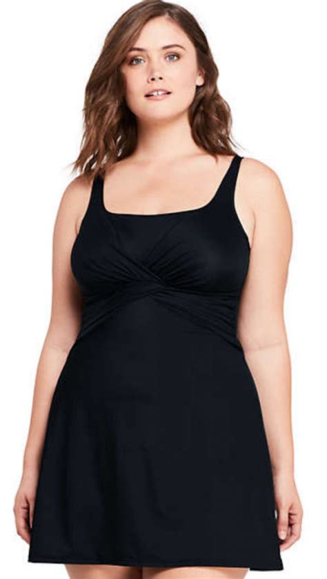 Womens Plus Size Slender Draped Square Neck Underwire Swimdress With