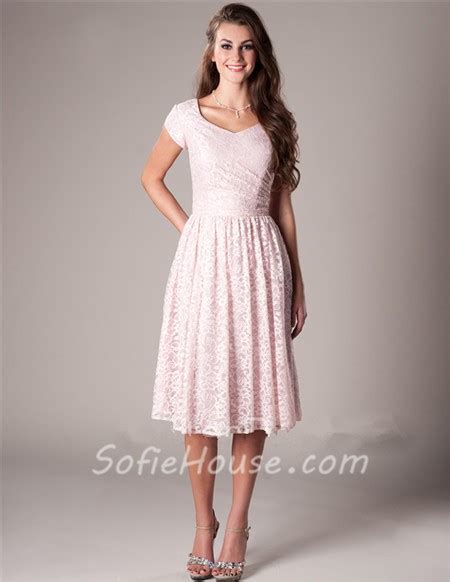 Each dress is thoughtfully designed to flatter your figure and crafted with the utmost care. Modest A Line Short Sleeve Blush Pink Lace Wedding Party ...