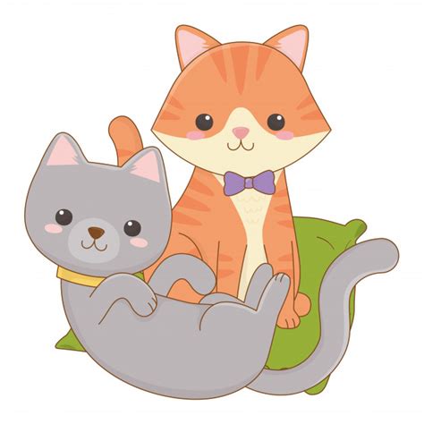Ilustración De Clip Art De Dibujos Animados De Gatos Aislados Vector Premium