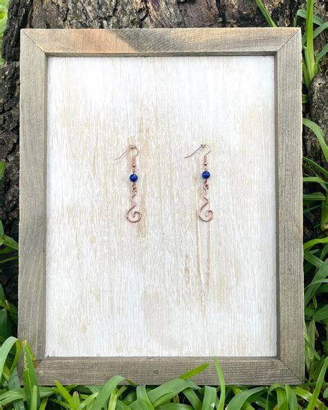 Unalome Copper Wire Wrapped Earrings Lapis Lazuli Etsy Uk