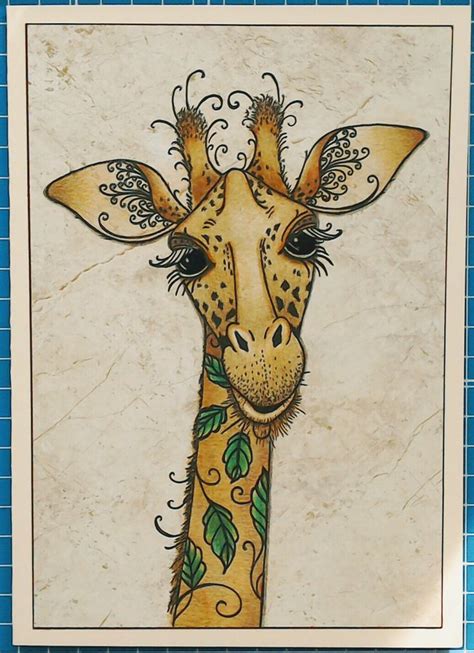 Pink Ink Giraffe Stamp Coloured With Faber Castell Polychromos By