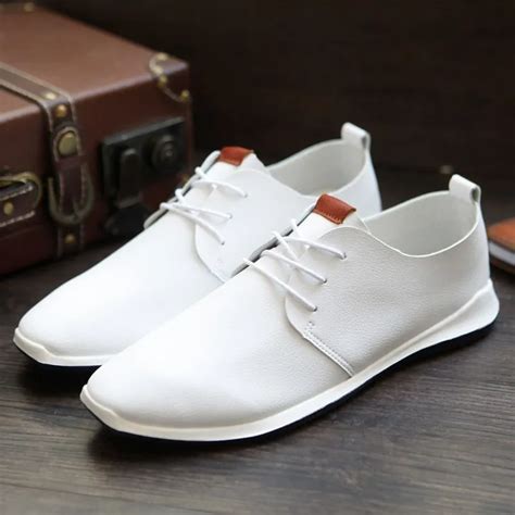 Men Summer Autumn Lace Up Leisure Leather Dress Shoes Fashion Flats Single White Casual Moccasin