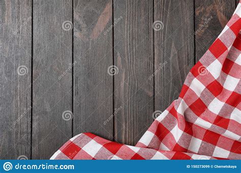 Checkered Picnic Blanket On Wooden Background Top View Stock Image