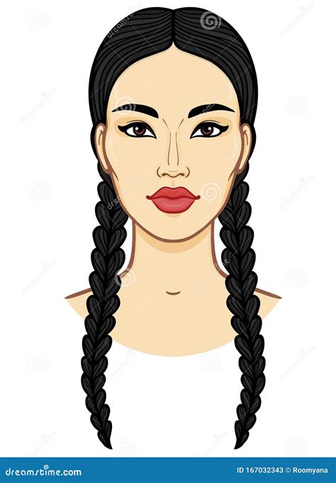 asian beauty animation portrait of a beautiful girl with braids stock vector illustration of