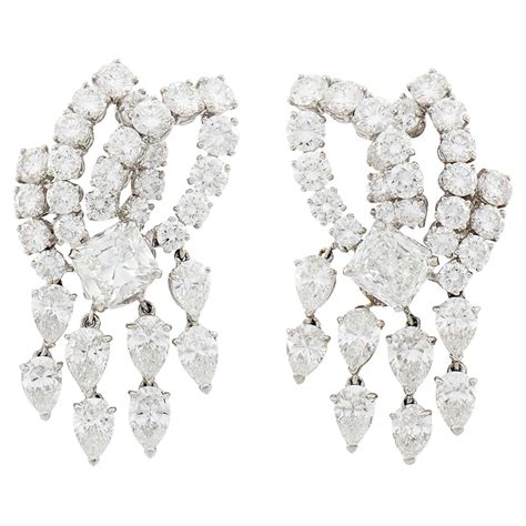 Pair of Platinum and Diamond Double Loop Earrings by Graff For Sale at