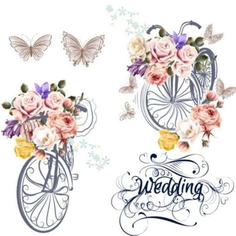 beautiful bicycles with realistic roses wedding card vector ai uidownload