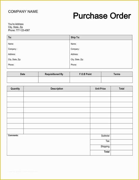Construction Purchase Order Template Free Of Free Printable Purchase