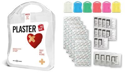 This kit includes six rolls of great quality sports tape and a large can of cold spray. Plaster First Aid Kits feature various plasters and swabs