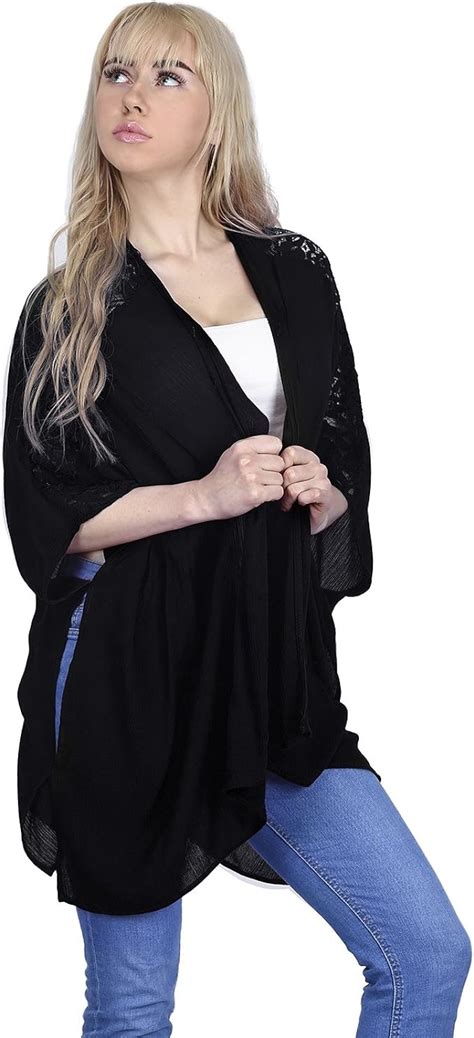 Hde Kimonos For Women Open Front Kimono Half Sleeve Plus Size Cardigan Tops Black
