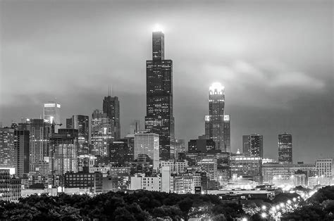 Downtown Chicago Skyline In Black And White Photograph By