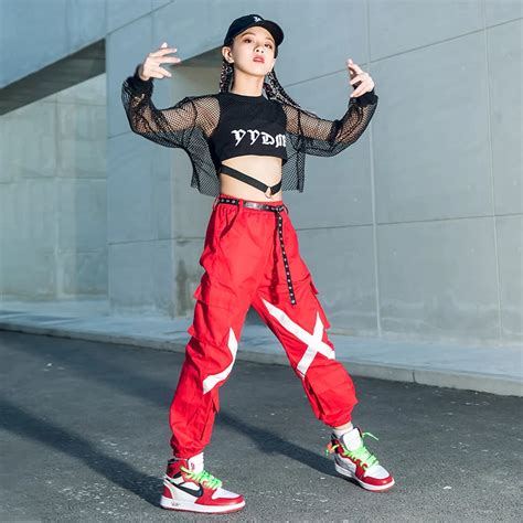 Hip Hop Kids Street Dance Clothes Fashion Jazz Show Costume Red Pants