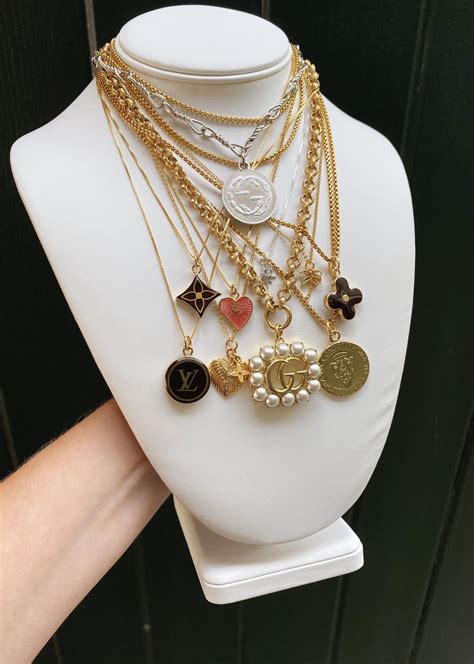 Large Vintage Gold Repurposed Gucci Coin Style Charm Necklace Old